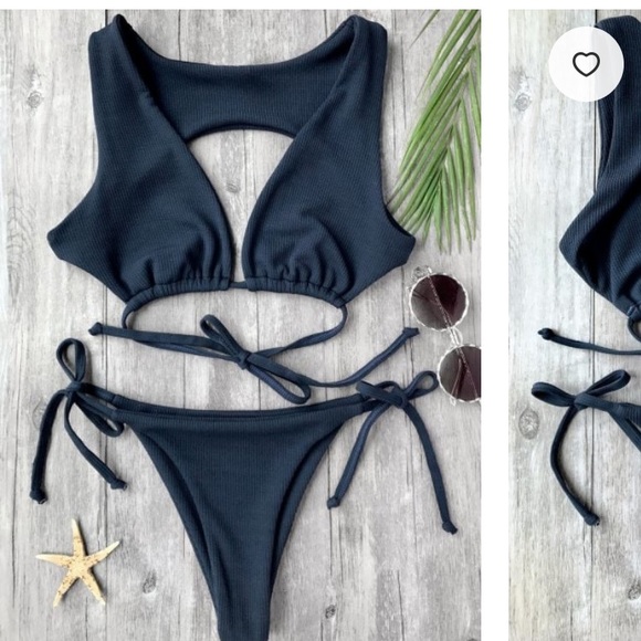Zaful Other - BOGO👙Blue textured plunge string bikini 👙